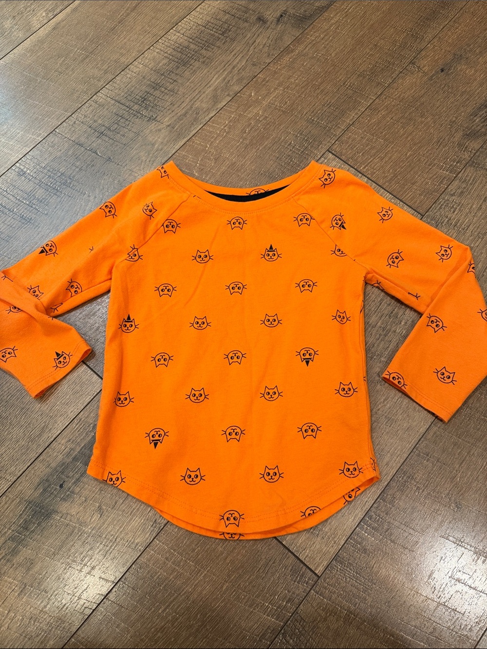 Cat & Jack Orange Long-Sleeve Tee with Black Cat Faces